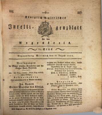 Königlich-baierisches Intelligenzblatt für den Regen-Kreis (Königlich bayerisches Intelligenzblatt für die Oberpfalz und von Regensburg) Mittwoch 18. August 1824