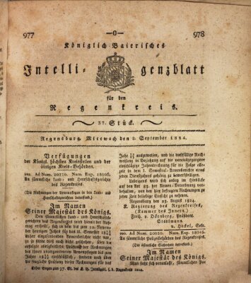 Königlich-baierisches Intelligenzblatt für den Regen-Kreis (Königlich bayerisches Intelligenzblatt für die Oberpfalz und von Regensburg) Mittwoch 8. September 1824