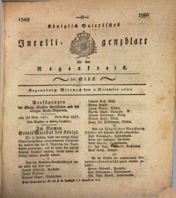 Königlich-baierisches Intelligenzblatt für den Regen-Kreis (Königlich bayerisches Intelligenzblatt für die Oberpfalz und von Regensburg) Mittwoch 8. Dezember 1824