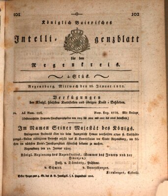 Königlich-baierisches Intelligenzblatt für den Regen-Kreis (Königlich bayerisches Intelligenzblatt für die Oberpfalz und von Regensburg) Mittwoch 26. Januar 1825