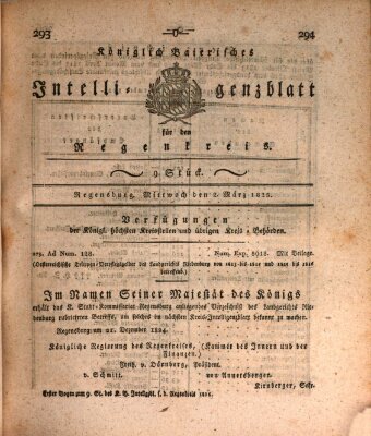 Königlich-baierisches Intelligenzblatt für den Regen-Kreis (Königlich bayerisches Intelligenzblatt für die Oberpfalz und von Regensburg) Mittwoch 2. März 1825