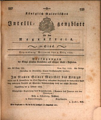 Königlich-baierisches Intelligenzblatt für den Regen-Kreis (Königlich bayerisches Intelligenzblatt für die Oberpfalz und von Regensburg) Mittwoch 9. März 1825