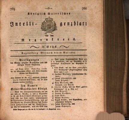 Königlich-baierisches Intelligenzblatt für den Regen-Kreis (Königlich bayerisches Intelligenzblatt für die Oberpfalz und von Regensburg) Mittwoch 18. Mai 1825