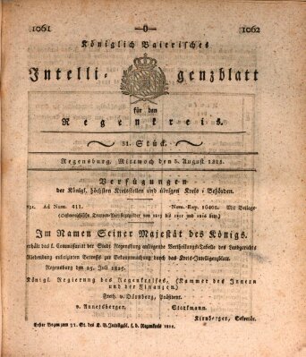 Königlich-baierisches Intelligenzblatt für den Regen-Kreis (Königlich bayerisches Intelligenzblatt für die Oberpfalz und von Regensburg) Mittwoch 3. August 1825