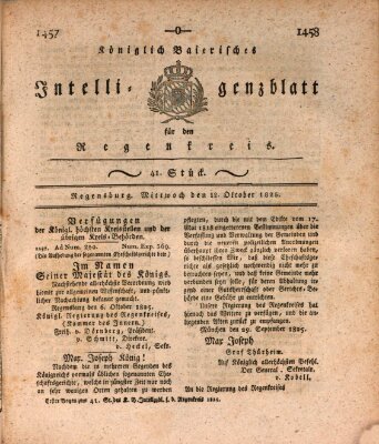 Königlich-baierisches Intelligenzblatt für den Regen-Kreis (Königlich bayerisches Intelligenzblatt für die Oberpfalz und von Regensburg) Mittwoch 12. Oktober 1825