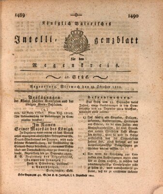 Königlich-baierisches Intelligenzblatt für den Regen-Kreis (Königlich bayerisches Intelligenzblatt für die Oberpfalz und von Regensburg) Mittwoch 19. Oktober 1825