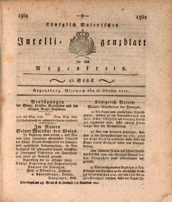 Königlich-baierisches Intelligenzblatt für den Regen-Kreis (Königlich bayerisches Intelligenzblatt für die Oberpfalz und von Regensburg) Mittwoch 26. Oktober 1825