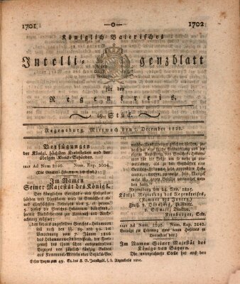 Königlich-baierisches Intelligenzblatt für den Regen-Kreis (Königlich bayerisches Intelligenzblatt für die Oberpfalz und von Regensburg) Mittwoch 7. Dezember 1825