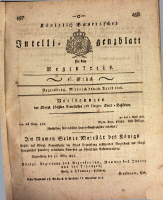 Königlich-baierisches Intelligenzblatt für den Regen-Kreis (Königlich bayerisches Intelligenzblatt für die Oberpfalz und von Regensburg) Mittwoch 19. April 1826