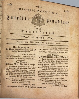 Königlich-baierisches Intelligenzblatt für den Regen-Kreis (Königlich bayerisches Intelligenzblatt für die Oberpfalz und von Regensburg) Mittwoch 6. September 1826