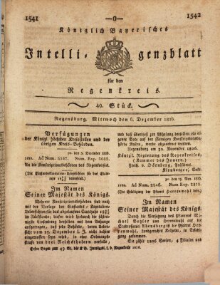 Königlich-baierisches Intelligenzblatt für den Regen-Kreis (Königlich bayerisches Intelligenzblatt für die Oberpfalz und von Regensburg) Mittwoch 6. Dezember 1826