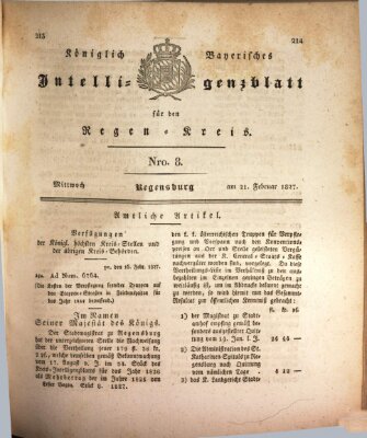 Königlich-baierisches Intelligenzblatt für den Regen-Kreis (Königlich bayerisches Intelligenzblatt für die Oberpfalz und von Regensburg) Mittwoch 21. Februar 1827