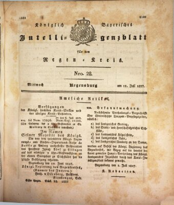 Königlich-baierisches Intelligenzblatt für den Regen-Kreis (Königlich bayerisches Intelligenzblatt für die Oberpfalz und von Regensburg) Mittwoch 11. Juli 1827