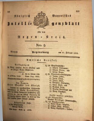 Königlich-baierisches Intelligenzblatt für den Regen-Kreis (Königlich bayerisches Intelligenzblatt für die Oberpfalz und von Regensburg) Mittwoch 27. Februar 1828