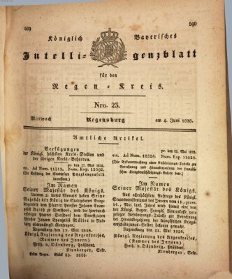 Königlich-baierisches Intelligenzblatt für den Regen-Kreis (Königlich bayerisches Intelligenzblatt für die Oberpfalz und von Regensburg) Mittwoch 4. Juni 1828