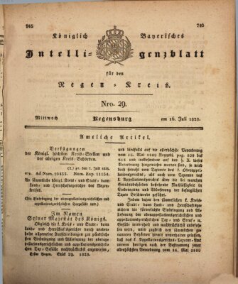 Königlich-baierisches Intelligenzblatt für den Regen-Kreis (Königlich bayerisches Intelligenzblatt für die Oberpfalz und von Regensburg) Mittwoch 16. Juli 1828