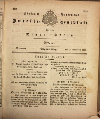 Königlich-baierisches Intelligenzblatt für den Regen-Kreis (Königlich bayerisches Intelligenzblatt für die Oberpfalz und von Regensburg) Mittwoch 17. September 1828