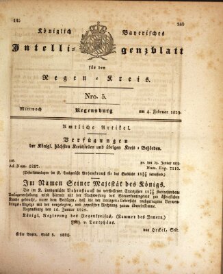 Königlich-baierisches Intelligenzblatt für den Regen-Kreis (Königlich bayerisches Intelligenzblatt für die Oberpfalz und von Regensburg) Mittwoch 4. Februar 1829