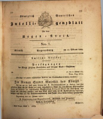 Königlich-baierisches Intelligenzblatt für den Regen-Kreis (Königlich bayerisches Intelligenzblatt für die Oberpfalz und von Regensburg) Mittwoch 18. Februar 1829