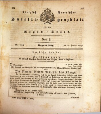 Königlich-baierisches Intelligenzblatt für den Regen-Kreis (Königlich bayerisches Intelligenzblatt für die Oberpfalz und von Regensburg) Mittwoch 25. Februar 1829