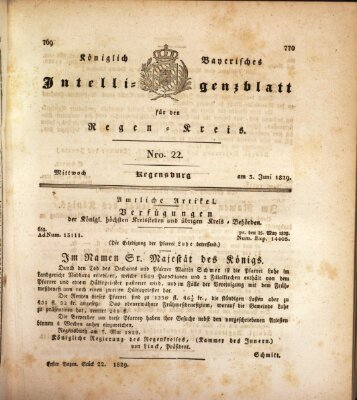 Königlich-baierisches Intelligenzblatt für den Regen-Kreis (Königlich bayerisches Intelligenzblatt für die Oberpfalz und von Regensburg) Mittwoch 3. Juni 1829