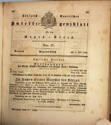 Königlich-baierisches Intelligenzblatt für den Regen-Kreis (Königlich bayerisches Intelligenzblatt für die Oberpfalz und von Regensburg) Mittwoch 8. Juli 1829