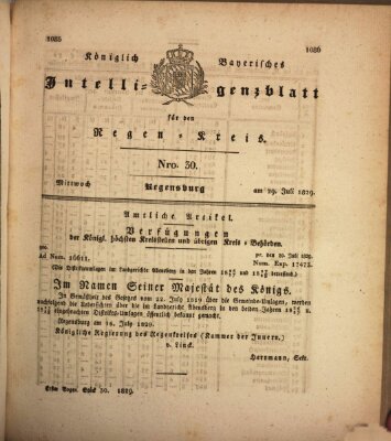 Königlich-baierisches Intelligenzblatt für den Regen-Kreis (Königlich bayerisches Intelligenzblatt für die Oberpfalz und von Regensburg) Mittwoch 29. Juli 1829