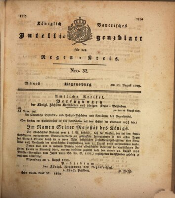 Königlich-baierisches Intelligenzblatt für den Regen-Kreis (Königlich bayerisches Intelligenzblatt für die Oberpfalz und von Regensburg) Mittwoch 12. August 1829