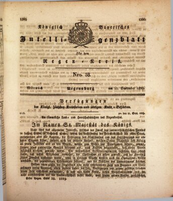 Königlich-baierisches Intelligenzblatt für den Regen-Kreis (Königlich bayerisches Intelligenzblatt für die Oberpfalz und von Regensburg) Mittwoch 23. September 1829