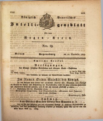 Königlich-baierisches Intelligenzblatt für den Regen-Kreis (Königlich bayerisches Intelligenzblatt für die Oberpfalz und von Regensburg) Mittwoch 30. September 1829