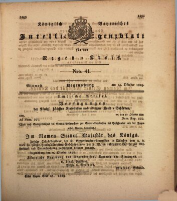 Königlich-baierisches Intelligenzblatt für den Regen-Kreis (Königlich bayerisches Intelligenzblatt für die Oberpfalz und von Regensburg) Mittwoch 14. Oktober 1829