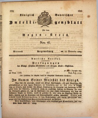 Königlich-baierisches Intelligenzblatt für den Regen-Kreis (Königlich bayerisches Intelligenzblatt für die Oberpfalz und von Regensburg) Mittwoch 25. November 1829