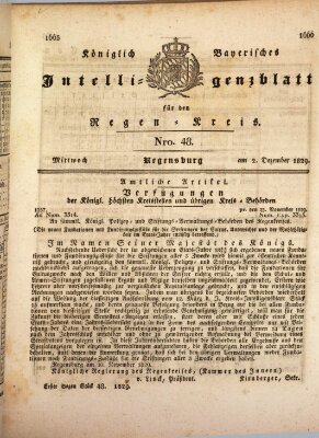 Königlich-baierisches Intelligenzblatt für den Regen-Kreis (Königlich bayerisches Intelligenzblatt für die Oberpfalz und von Regensburg) Mittwoch 2. Dezember 1829