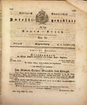 Königlich-baierisches Intelligenzblatt für den Regen-Kreis (Königlich bayerisches Intelligenzblatt für die Oberpfalz und von Regensburg) Mittwoch 30. Dezember 1829