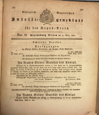 Königlich-baierisches Intelligenzblatt für den Regen-Kreis (Königlich bayerisches Intelligenzblatt für die Oberpfalz und von Regensburg) Mittwoch 9. März 1831