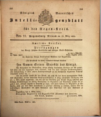 Königlich-baierisches Intelligenzblatt für den Regen-Kreis (Königlich bayerisches Intelligenzblatt für die Oberpfalz und von Regensburg) Mittwoch 16. März 1831