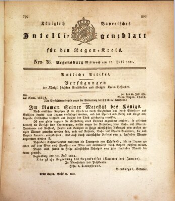 Königlich-baierisches Intelligenzblatt für den Regen-Kreis (Königlich bayerisches Intelligenzblatt für die Oberpfalz und von Regensburg) Mittwoch 13. Juli 1831