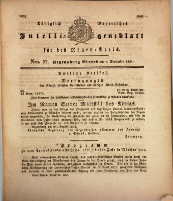 Königlich-baierisches Intelligenzblatt für den Regen-Kreis (Königlich bayerisches Intelligenzblatt für die Oberpfalz und von Regensburg) Mittwoch 7. September 1831