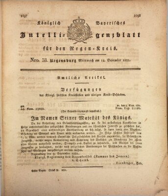 Königlich-baierisches Intelligenzblatt für den Regen-Kreis (Königlich bayerisches Intelligenzblatt für die Oberpfalz und von Regensburg) Mittwoch 14. September 1831