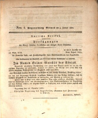 Königlich-baierisches Intelligenzblatt für den Regen-Kreis (Königlich bayerisches Intelligenzblatt für die Oberpfalz und von Regensburg) Mittwoch 4. Januar 1832