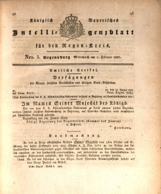 Königlich-baierisches Intelligenzblatt für den Regen-Kreis (Königlich bayerisches Intelligenzblatt für die Oberpfalz und von Regensburg) Mittwoch 1. Februar 1832