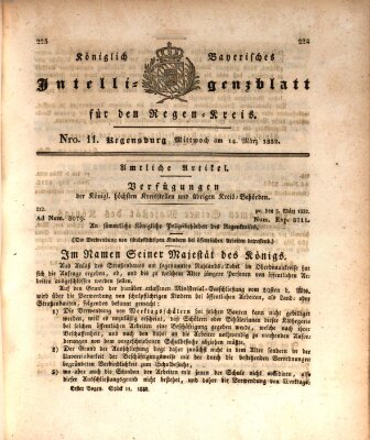 Königlich-baierisches Intelligenzblatt für den Regen-Kreis (Königlich bayerisches Intelligenzblatt für die Oberpfalz und von Regensburg) Mittwoch 7. März 1832