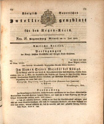 Königlich-baierisches Intelligenzblatt für den Regen-Kreis (Königlich bayerisches Intelligenzblatt für die Oberpfalz und von Regensburg) Mittwoch 20. Juni 1832