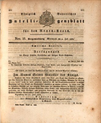 Königlich-baierisches Intelligenzblatt für den Regen-Kreis (Königlich bayerisches Intelligenzblatt für die Oberpfalz und von Regensburg) Mittwoch 4. Juli 1832