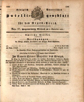 Königlich-baierisches Intelligenzblatt für den Regen-Kreis (Königlich bayerisches Intelligenzblatt für die Oberpfalz und von Regensburg) Mittwoch 5. September 1832