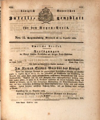 Königlich-baierisches Intelligenzblatt für den Regen-Kreis (Königlich bayerisches Intelligenzblatt für die Oberpfalz und von Regensburg) Mittwoch 19. Dezember 1832