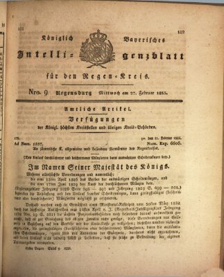 Königlich-baierisches Intelligenzblatt für den Regen-Kreis (Königlich bayerisches Intelligenzblatt für die Oberpfalz und von Regensburg) Mittwoch 27. Februar 1833