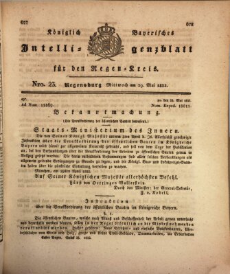 Königlich-baierisches Intelligenzblatt für den Regen-Kreis (Königlich bayerisches Intelligenzblatt für die Oberpfalz und von Regensburg) Mittwoch 29. Mai 1833