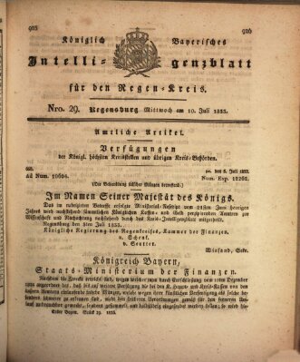 Königlich-baierisches Intelligenzblatt für den Regen-Kreis (Königlich bayerisches Intelligenzblatt für die Oberpfalz und von Regensburg) Mittwoch 10. Juli 1833