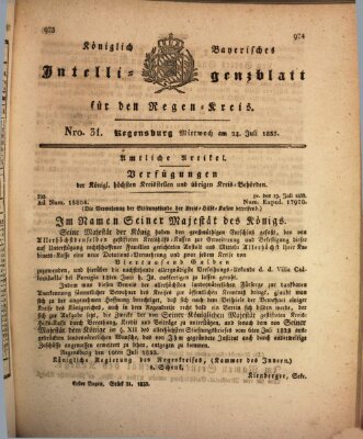 Königlich-baierisches Intelligenzblatt für den Regen-Kreis (Königlich bayerisches Intelligenzblatt für die Oberpfalz und von Regensburg) Mittwoch 24. Juli 1833